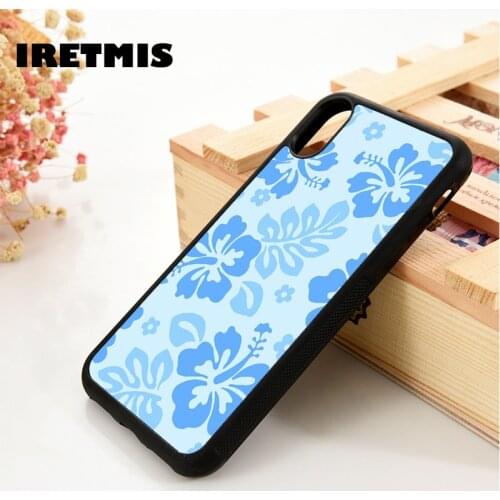 Iretmis 5 5S SE 2020 6 6S Phone Case Cover for iPhone 7 8 Plus X Xs 11 12 MINI Pro Max XR Blue Hibiscus Retro Hawaiian Flower