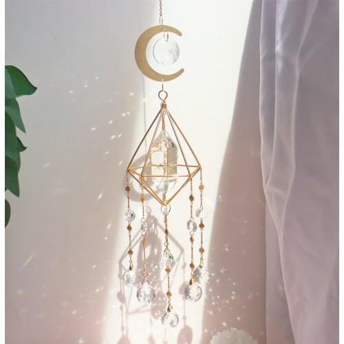 Crystals Big Wind Chime Moon&Sun Catcher Suncatchers Handmade Garden Hanging Pendant Ornament Window Curtain Home Decoration