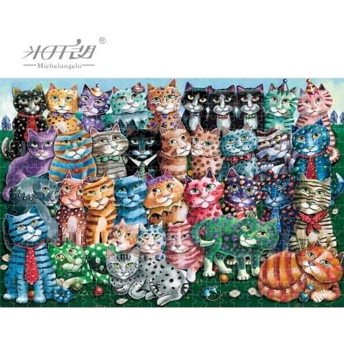 Michelangelo Wooden Jigsaw Puzzles 500 1000 1500 2000 Piece Cat Cartoon Animal Kid Educational Toy Watercolor Painting Art Decor