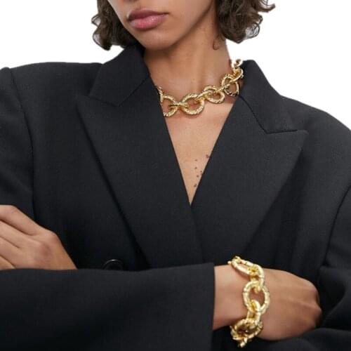 Fashion New Punk Cuban Necklace & Bracelet Sets Collar Gold Color Thick Chain Geometric Necklaces for Women Party Jewelry Gift