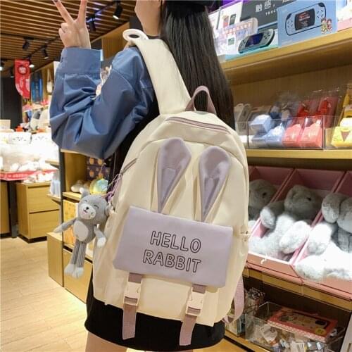 Fashion Girl College School Bag lovely bunny Women Backpack Book Packbags for Teenage Casual Travel Shoulder Bag Rucksack Female