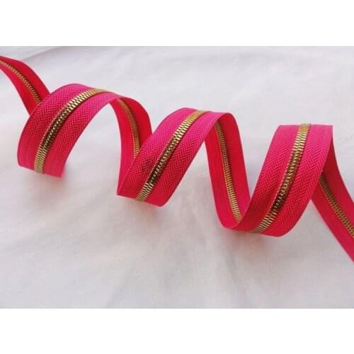 10meters zip+5pcs pullers 5#metal zippers/ electroplating Polish gold/zinc alloy/close end reversible DIY for bags garment