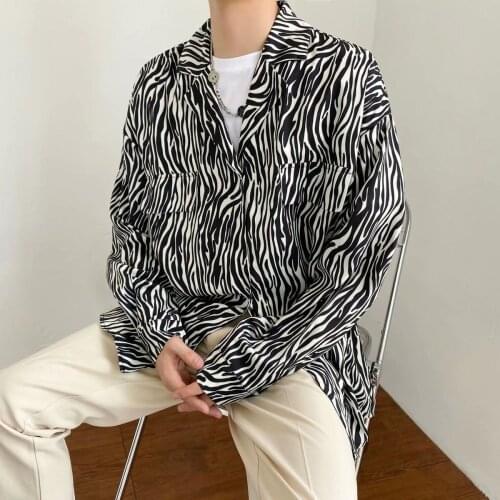 Printed Zebra Long Sleeve Shirt Men Classic All-match Casual Tops Trendy Coat Oversize Loose Mens Clothes Thin M-2XL Streetwear