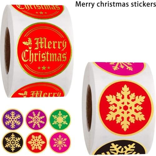 500Pcs Merry Christmas Stickers Red Gold Snowflake Design Labels For Christmas Gift Decor Labels Scrapbooking Stationery Sticker