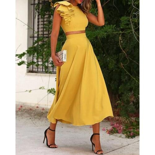 2021 New Ruffles Backless Crop Top & Maxi Skirt Set