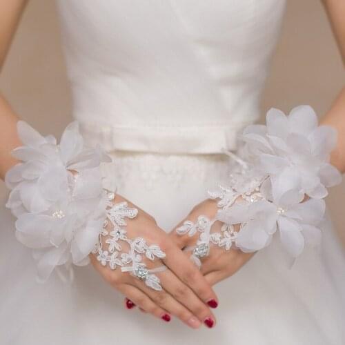 Fingerless Bride Gloves Short Marriage Bind Lace Flower Gloves Women Wedding Dresses Accessories