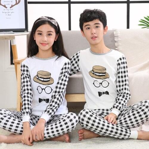 Teen Pyjamas Winter Cotton Pajama Sets Big Girls Boys Sleepwear Long Sleeve Children Home Clothes For Kids 10 12 14 16 18Years