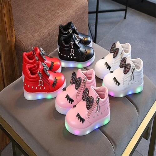 Glowing Led Casual Shoes For Girls Fashion Children Spring Autumn Basket Cute Bow Baby Sneaker Flat Shoes Child birthday present