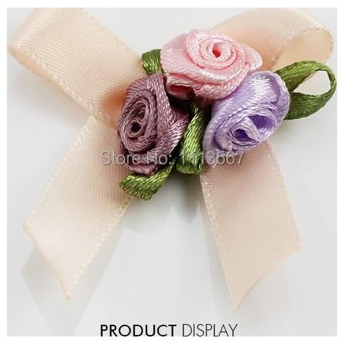 Craft Fancy Bow Flower Satin Ribbon Appliques Embellishment for DIY Headband Cloth Wedding Dress Sewing Accessories 200pc/XSP16