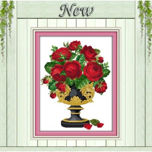 Rose vase flowers home decor painting counted printed on canvas DMC 14CT 11CT Chinese Cross Stitch Needlework Set Embroidery kit