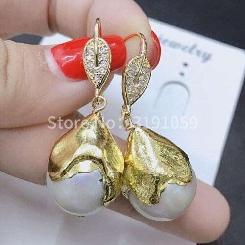 Natural gold pearl earrings jewelry drop - shaped retro style pearl earrings