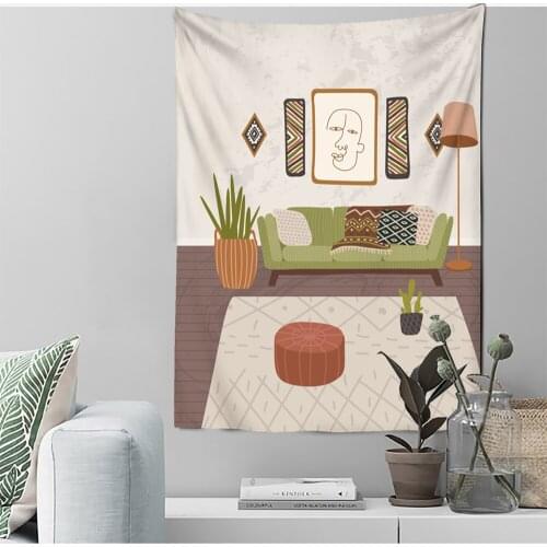 Illustration Bohemia Africa Girl Cat Wall Hanging Canvas Painting Nordic Tapestry For Living RoomTree Wall Cloth