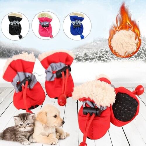 Pet Dog Rain Shoes Waterproof Anti-slip Thicken Cashmere Warm Winter Snow Boots Footwear For Small Cats Dogs Pet Shoes Supplies