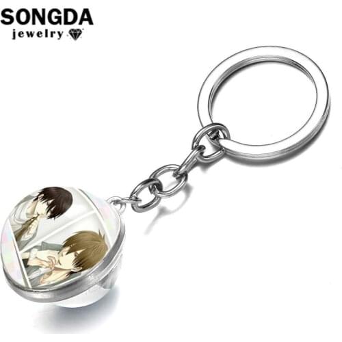 SONGDA Dakaretai Otoko 1-i ni Odosarete Imasu Keychain Cartoon Figure Crystal Glass Ball Pendant Key Chain Collect Anime Jewelry