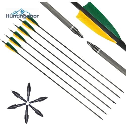 6/12Pcs Carbon Arrows 32inch Spine 400 ID 6.2mm with Green Real Feather For Archery Recurve/Compound Bow Hunting shooting