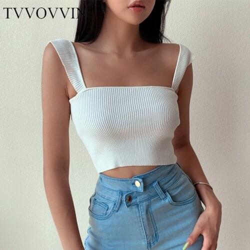TVVOVVIN Autumn 2020 New Camisole Womens Slim Short Umbilical Thread Knitted Slim Top Womens Tank 8KO7