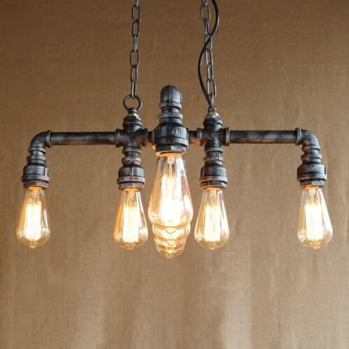 Vintage Industrial Loft Retro Distressed Water Pipe Chain Pendant Light with E27 LED / Edison Bulbs for Bar Cafe Home Lighting