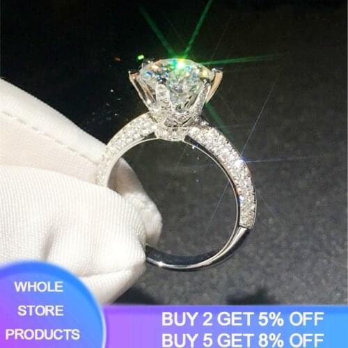 YANHUI With Certificate 100% Original 925 Silver Wedding Band Love Gift Rings For Women Luxury 2.0CT Zirconia Diamond Ring
