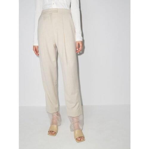 2021 Summer Womens Trousers Loose Straight Layered Stitching Casual Female Ankle-Length Long Pants with Pockets
