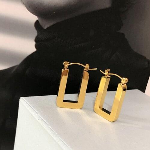 Flashbuy New Gold Chic Stainless Steel Square Shaped Hoop Earrings Womens Chunky Hoops Geometrical Earrings Minimalist Jewelry