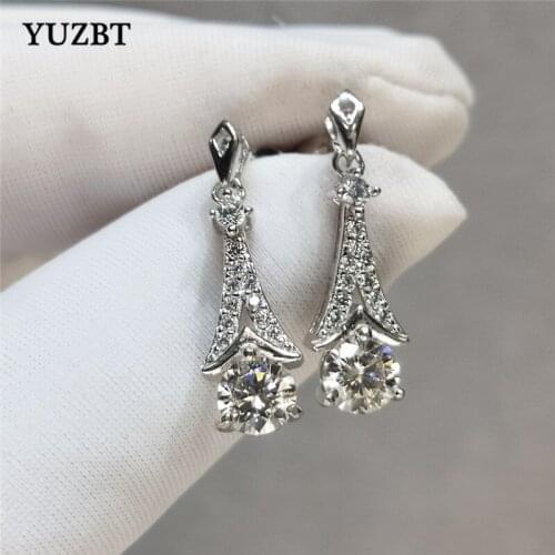 YUZBT Women 925 Silver Total 1 Carat Gemstone Excellent Cut Diamond Test Past D Color Moissanite Drop Earrings Wedding Jewelry