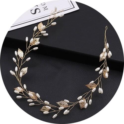 Handmade Leaf Floral Bridal Tiara Headband Women Prom Crystal Pearls Hairbands Wedding Headpiece Hair Acccessories