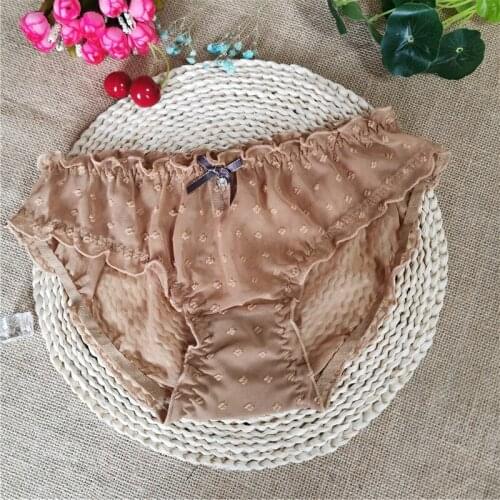 Khaki chiffon decorated womens panties light, thin and soft