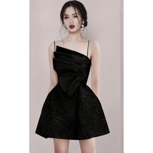JSXDHK Autumn Party Mini Dress Runway Designer Women Sexy Spaghetti Strap Jacquard Black Elegant Ladies Backless Swing Vestidos