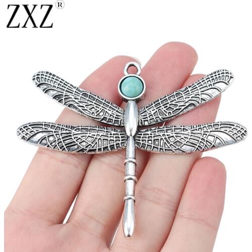 ZXZ 2pcs Tibetan Silver Large Dragonfly Charms Pendants for Necklace Jewelry Making 81x65mm