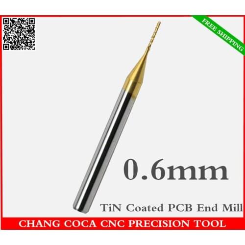 0.6mm,Freeshipping CNC computer machine solid carbide PCB End Mill,TiN coated Printed Circuit Board cutter,Corn milling cutter