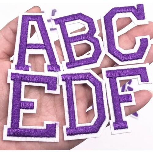 1Pcs A-Z Pure Purple Color English Alphabet Letter Patch Embroidered Name Applique Iron on Patches for Diy Clothes Sticker Badge