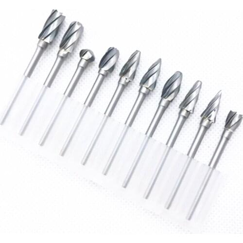 10pcs Tungsten Carbide burs Rotary Burr SET 1/8'' Shank Rotary Tool for DIY Woodwork dental 3mm shank