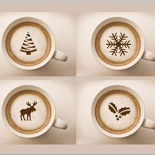 4pcs Coffee Stencils Milk Fancy Printing Model Barista Cappuccino Cafe Foam Spray Template Powdered Sieve Decoration Tools