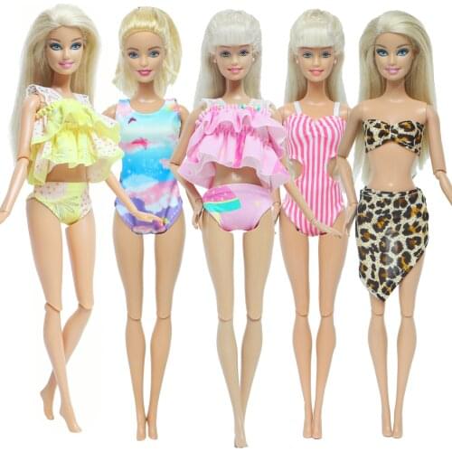 5 Pcs/Set Fashion Doll Bikinis Pink Stripe Blue Flower Swimsuit Summer Pool Wear Clothes for Barbie Doll Accessories Dollhouse
