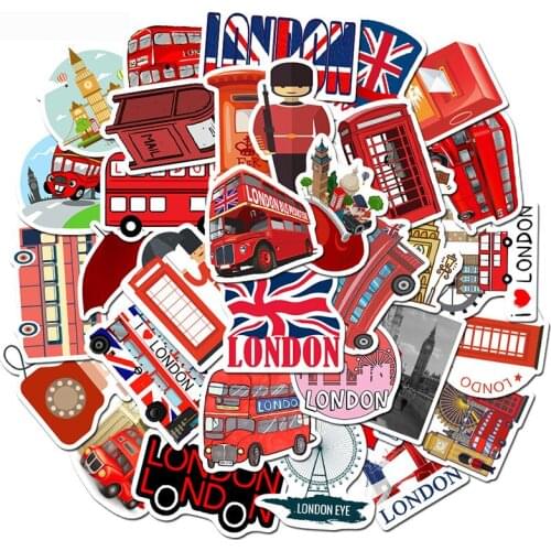 50Pcs London Red Bus Telephone Booth Waterproof Stickers For Laptop Motorcycle Skateboard Luggage Decal Toy Sticker