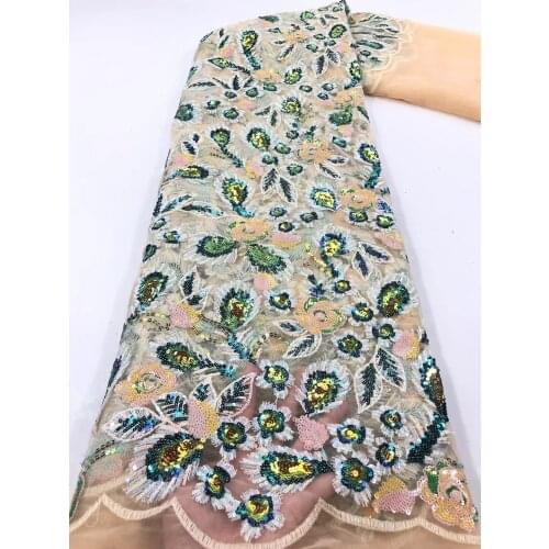 Handcut Sequin African Lace Fabric 5 Yards High Quality Organza Embroidery Lace Material Nigerian Gown Sewing Fabric JJN710
