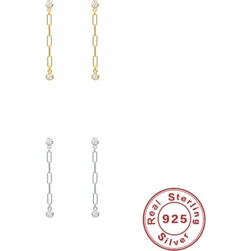 Canner Paperclip Chain Stud Earring For Women Piercing with Zircon Sterling 925 Silver Pendientes Plata 925 Luxury Earrings