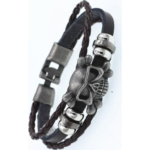 DGW Retro Skull Leather Bracelets Fashion Jewelry Leather Bracelet Men Wristband Bracelets For Women Best Gift Pulsera