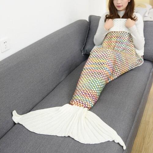 90x180cm Mermaid Tail Adults Air Conditioning Sofa Sleeping Bed Colorful Grid Crochet Knitted Crochet Mermaid Blanket