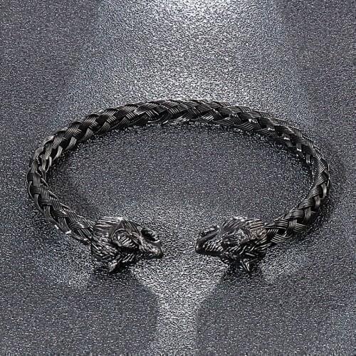 European and American fashion trend mens stainless steel jewelry, personality domineering wolf head open bracelet