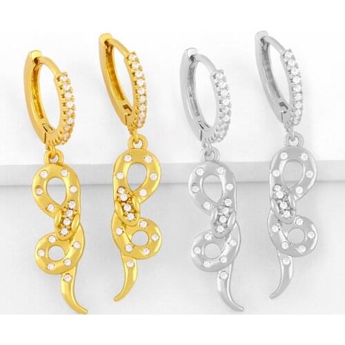FLOLA Chunky Snake Earrings For Women Crystal Huggie Drop Earrings Dangle Charm CZ Zirconia Animal Wholesale Jewelry Gift ersw52
