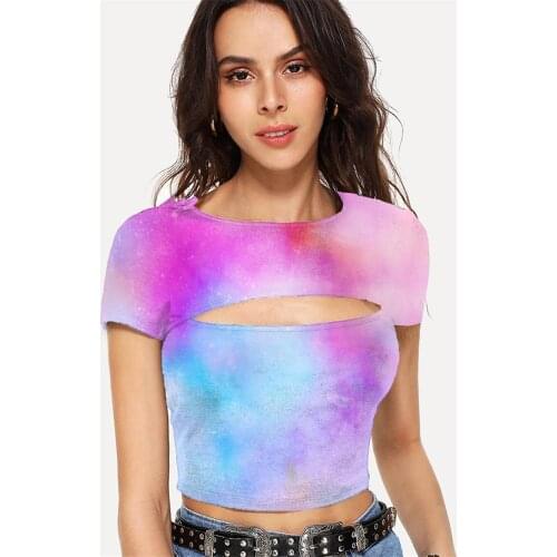 Somepet Tie Dye T-shirt Women Colorful Navel Bare Psychedelic Shirt Print Colour T-shirts 3d Short Sleeve Summer New Slim
