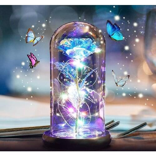 Artificial Flower Eternal Rose Beauty and The Beast Rose LED Light Wedding Home Decor Valentines Day Mothers Day Romantic Gift