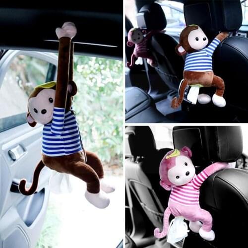 Cute Monkey Tissue Box Paper Napkin Case Cute Cartoon Boxes Hanging Car Paper Wall Holder Plush Napkin Car Soft Animals C1E7