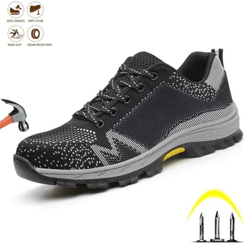 Fashion Safety Shoes Mens Steel Toe Cap Non-Slip Puncture-Proof Work Boots Indestructible Breathable Light Comfortable Sneakers