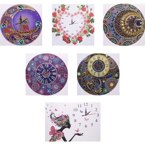 35*35CM DIY 5D Rhinestone Clock Part Drill Special Shaped Diamond Painting Kit Mosaic Clock Home Decoration Mosaic Home Decor