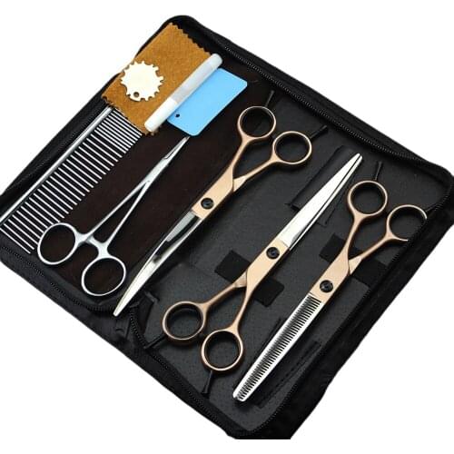 7 Inch Rose Gold Right and Left Hand 9CR Stainless Steel Pet Dog Grooming Thinning Shears Scissors Set