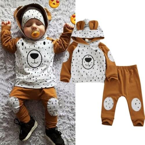 Newborn Baby Boy Girl Cute Cartoon Bear Hooded Tops Sweatshirt Long Pants Autumn Cotton Tracksuit Outfits Clothes Set 0-24M