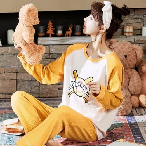 Autumn Pure Cotton Long Sleeve Trousers Women Pajamas Set Loose Simple Two Sets Home Clothes Fashion Hot Sell Ladies Sleepwears