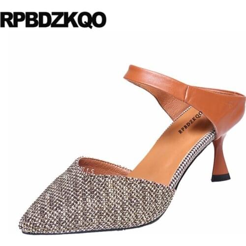 Autumn high heels pointed toe scarpin brand thin shoes ladies medium mules slipper size 4 34 brown 2019 mary jane stiletto pumps